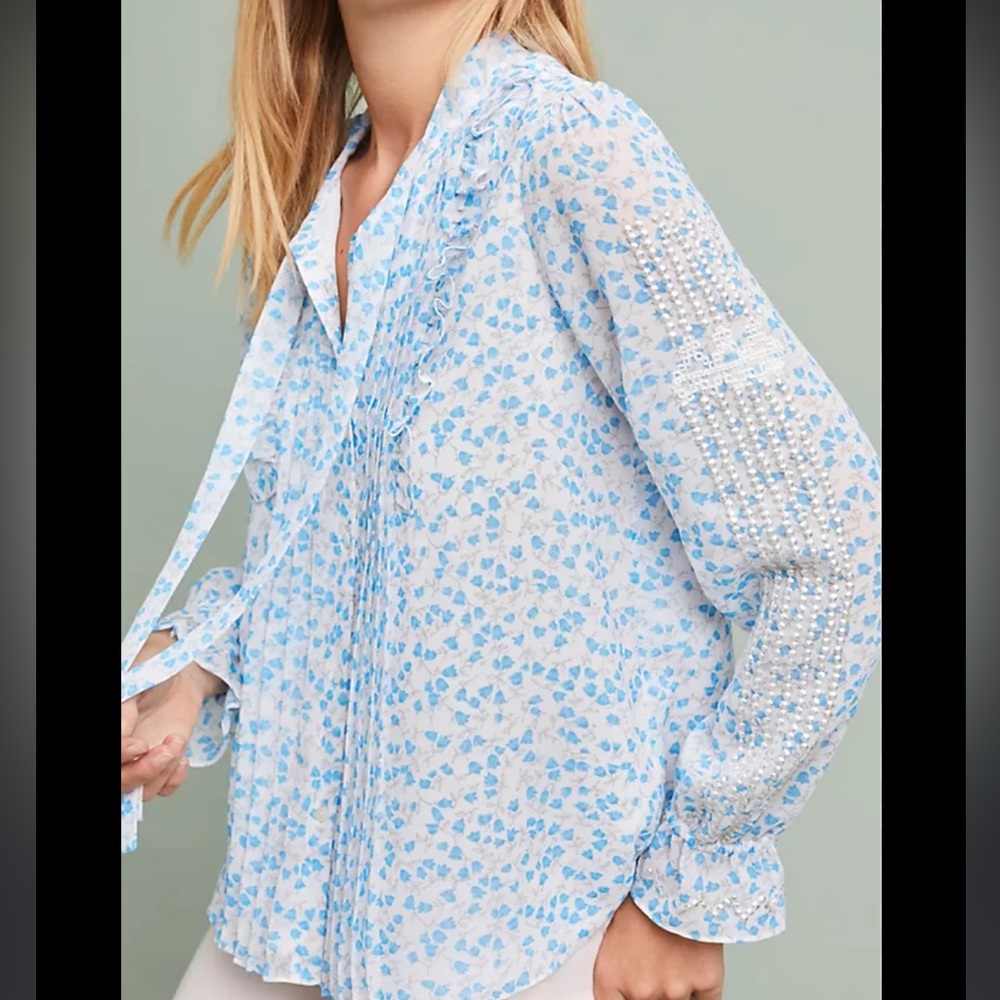 Anthropologie Ranna Gill White Floral Blouse